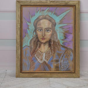 Pintura Antiga - Retrato Mulher Witkacy - Pintura Antiga em Caixa - Desenho Pastel Art Nouveau - Decoração para Casa - Decoração de Parede - Arte de Parede