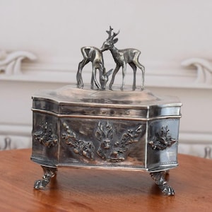 Antique Silver Sugar Box - Hunting Sugar Bowl Deer and Roe Deer - Imperial Russia Silver 84 - Tsar Silver - Collector Item - Gift Idea