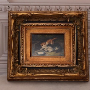 Incroyable tableau famille chats - tableau chat dans un joli cadre doré - décoration murale - idée cadeau pour anniversaire, mariage, pendaison de crémaillère