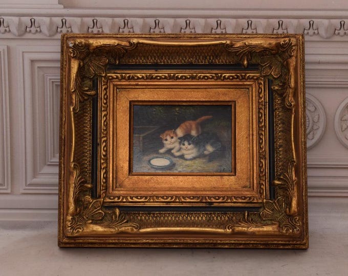 Amazing Painting Family Cats - Cat Painting in Nice Gold Frame - Wall Decor - Gift Idea for Birthday, Wedding, Housewarming