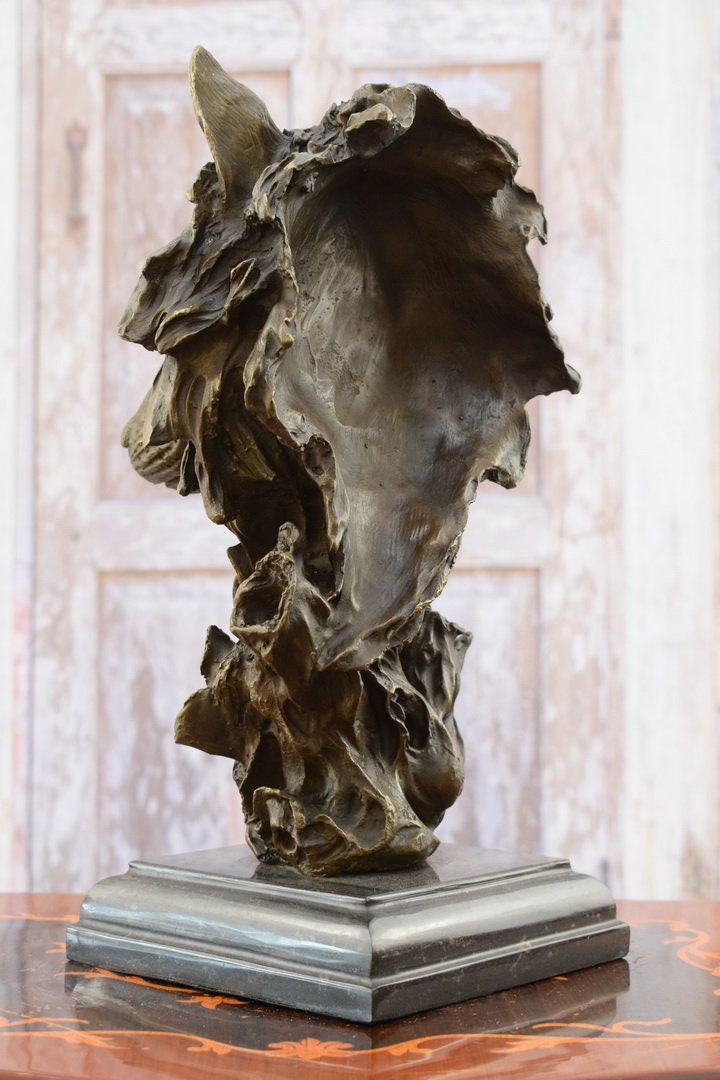 Grande sculpture en bronze à tête de loup Statue de figurine de