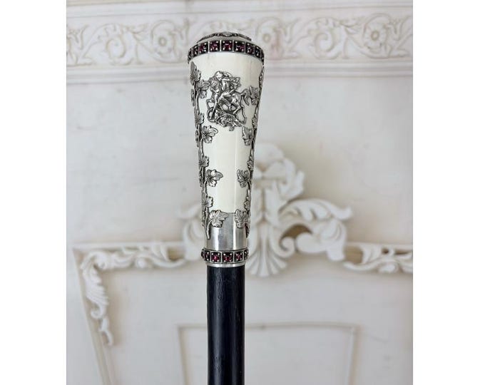 Amazing Russian 84 Silver Walking Stick – Imperial Coat of Arms Cane – Tsarist Eagle Top – Unique Collectible Decor
