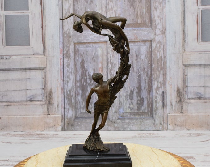 Pair Acrobats Dancer Bronze Statue on Marble - Base Man and Woman - Art Deco Style Figurine - Home Decor Statue - Unique Gift