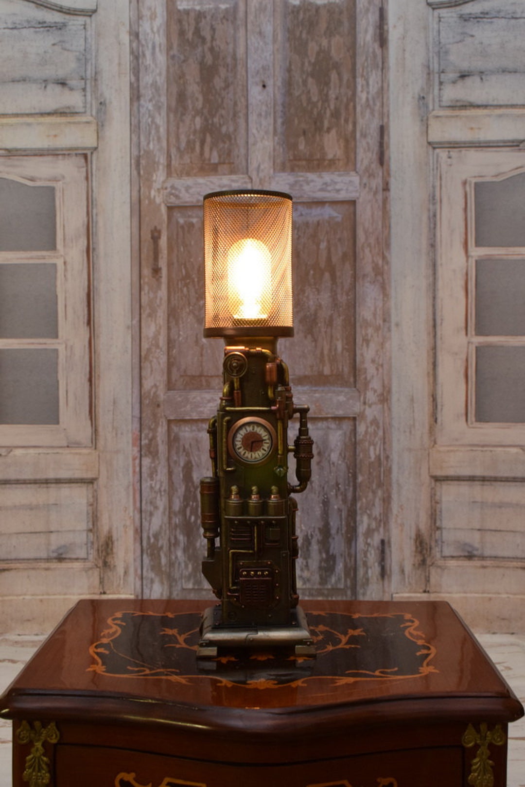 Bronze Steampunk Desk Lamp: Battery Operated Art Decor - Etsy