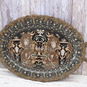 Unique Large Black Porcelain Plateau, Bronze Ornaments, French Porcelain Vintage, Flowers Design, Kitchen Decor, Gift for Wedding.