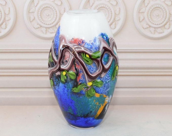 Rare Murano Style Glass Vase – Colorful Ornament Vibrations Design, Italian Home Decor