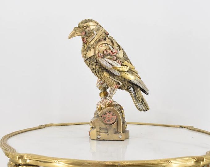 Steampunk Raven - Goldene Figurine Bird - Steampunk Robot Raven Statue - Gift Good Idea - Home Decor - Amazing Decor