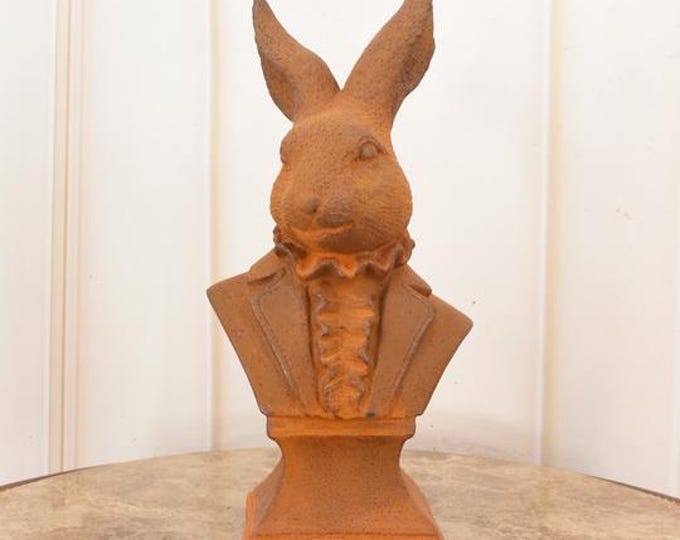 Rustic Cast Iron Rabbit Sculpture – Vintage Uniformed Hare Figurine