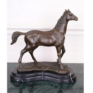Large Horse Bronze Sculpture on Marble Base - Horse Art Statue - Foundry Mark - Solid Bronze - Gift Idea - Home Decor