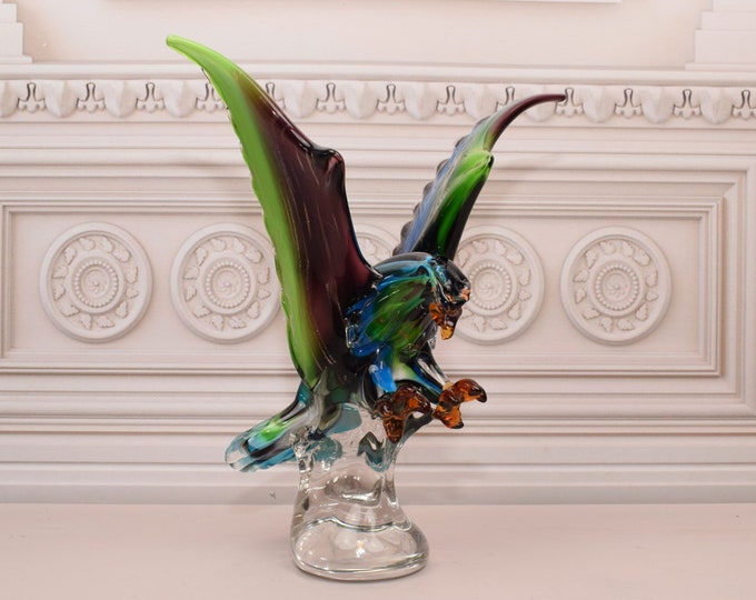 Green and Blue Eagle Murano Style - Amazing Eagle Glass - Sculpture Murano from Italian - Richly Decorated - Home Decor - Good Gift Idea