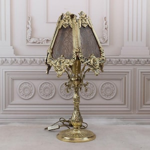 Exclusive Stand Brass Lamp 60cm - Rococo Style Lamp - Home & Office Decor - Vintage Glass Lamp Shade - Desk Lamp - Luxury Gift Idea