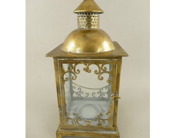 Decorated Metal Lantern with Glass Windows – Home and Garden Candle Lamp