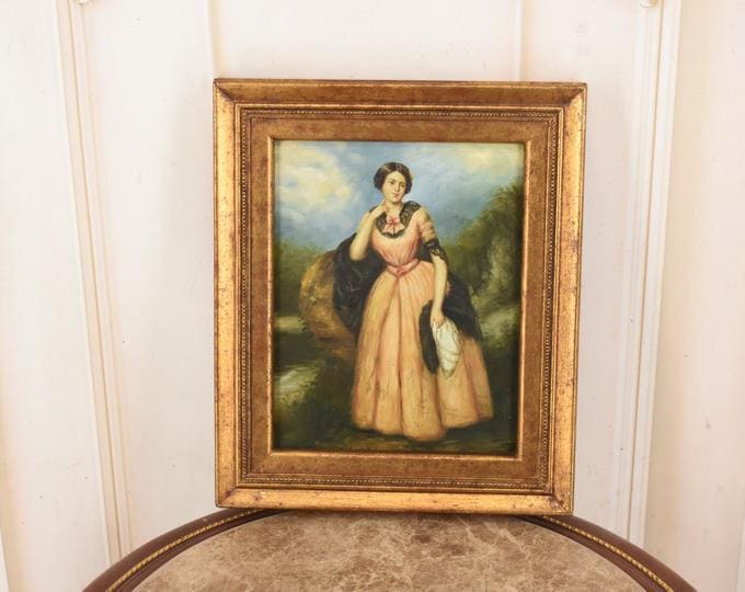French Aristocrat Portrait Painting: Old Oil on Wood with Golden Frame