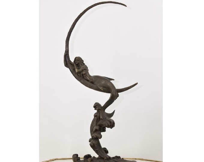 Bronze Mermaid on Half Moon Figurine - Bronze Statue Art - Elegant Fairy Sculpture - Unique Home Decor & Exclusive Gift Idea