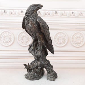 Vintage Eagle on Branch - Hunting Bronze Statue - Buzzard Figure - Solid Bronze Buzzard - Home and Office Decor - Gift Idea