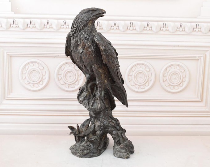 Vintage Eagle on Branch - Hunting Bronze Statue - Buzzard Figure - Solid Bronze Buzzard - Home and Office Decor - Gift Idea