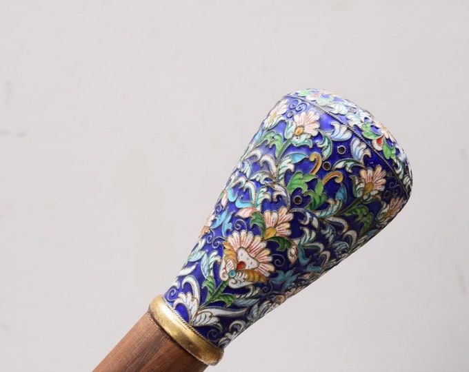 Jewish Enamel Silver Walking Stick - Gilded Silver Cane Art Work Solid Ebony Wood - Judaica Luxury Gift - Enamel Cane 84