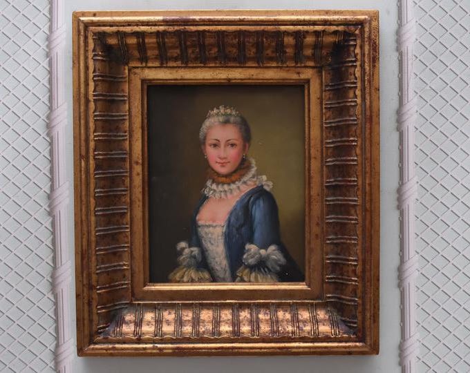 French Aristocrat Portrait Painting: Old Oil on Wood with Golden Frame