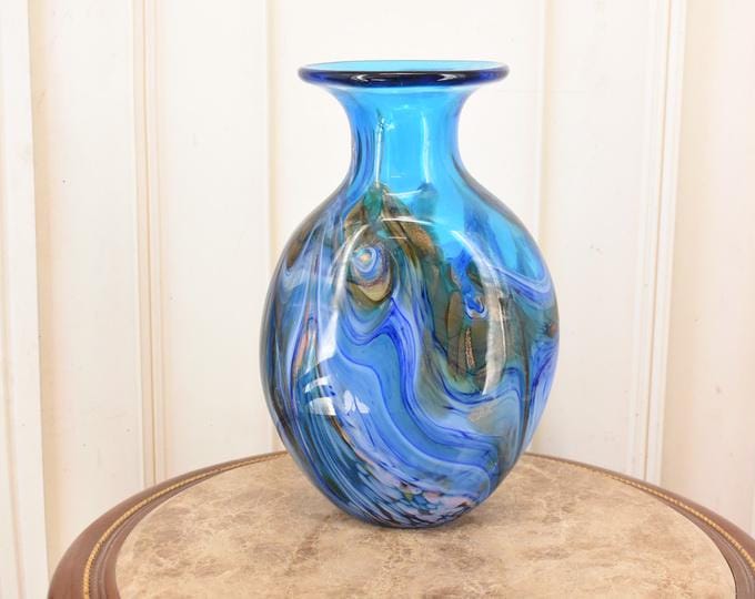 Limited Edition! Blue Murano Style Glass Vase - Italian Colorful Flower Pot, Vintage Decor