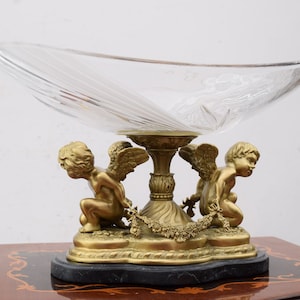 Crystal and Bronze Bowl- Plateau Crystal and Bronze Ornaments Angels - Angels Bronze Staute - Luxury Gift for Wedding - Amazing Crystal Gift