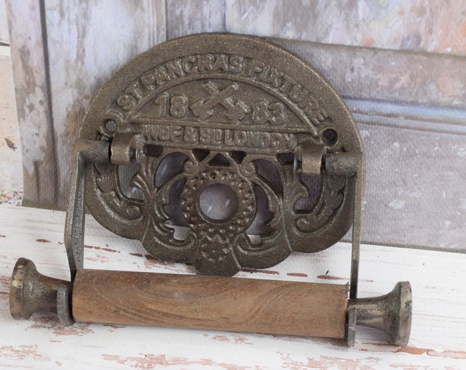 Industrial Cast Iron Toilet Roll Holder - Old Heavy Vintage Style - Toilet Roll Fixture Holder - Bathroom Rustic Wooden Factory Style
