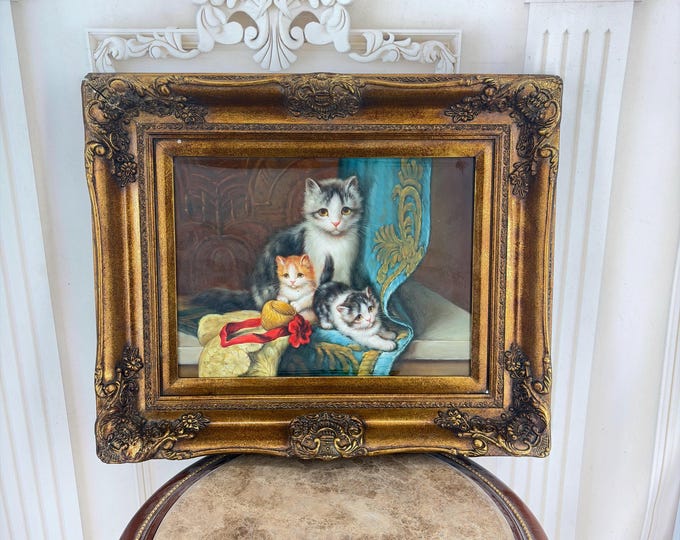 Kitten Painting – Signed Cat Art in Gold Frame