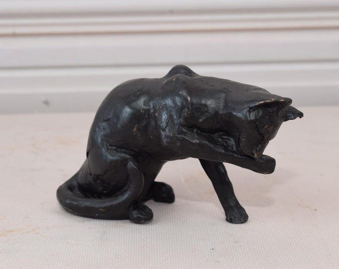 Funny Sitting Cubist Cat - Vintage Bronze Statue  - Bronze Cat Sculpture - Home Decor - Gift for Birthday, Wedding, Housewarming