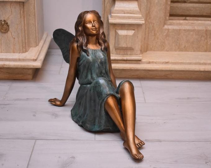 Large Bronze Fairy Sculpture: Outdoor Garden Art 65