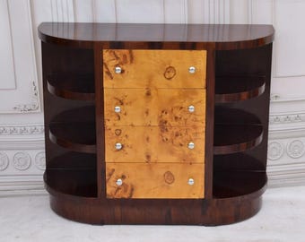 Stand Commode Art Deco – 4-Drawer Wardrobe with Shelves, Chest of Drawers, Bookcase Cabinet, Unique Home & Office Decor