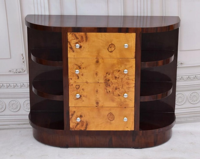 Stand Commode Art Deco – 4-Drawer Wardrobe with Shelves, Chest of Drawers, Bookcase Cabinet, Unique Home & Office Decor