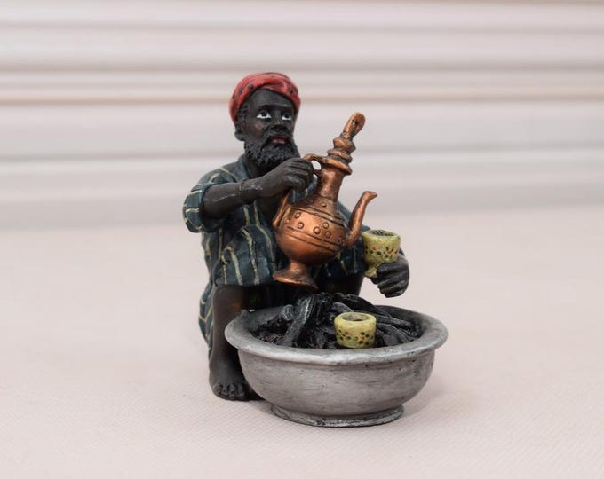 Seated Arab Pouring Tea Bronze Figurine – Hand-Painted, Signed, Vintage Vienna Style Collection – Unique Collectible Statue - Home Decor