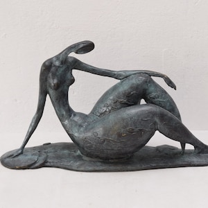 Modernist Abstract Sitting Woman Patina Figurine Bronze Sculpture Milo Figure Gift Idea - Mature Concept -
