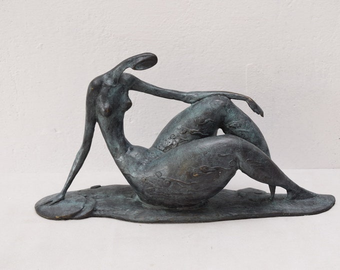 Modernist Abstract Sitting Woman Patina Figurine Bronze Sculpture Milo Figure Gift Idea - Mature Concept -