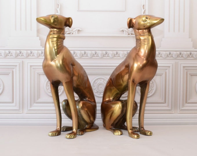 Pair Greyhounds Dogs - Brass Sculptures - Realistic Dogs - Exclusive Gift for Home and Garden - Vintage Statue