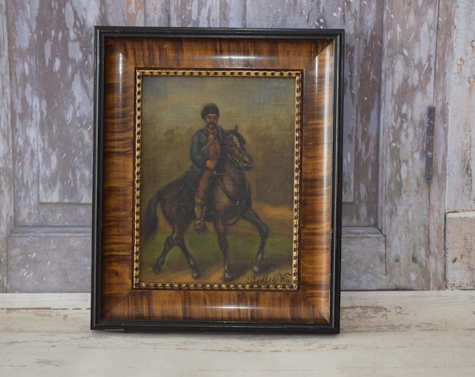 Genre Scene Polish Painting - Falconer on Horse - Ludwik Gedlek - Old Painting on Wood - Exclusive Gift - Home Decor - Wall Decor
