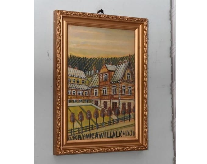 Nikifor Krynicki Painting: Old Krynica Zdroj, Polish Art Pastel on Carton