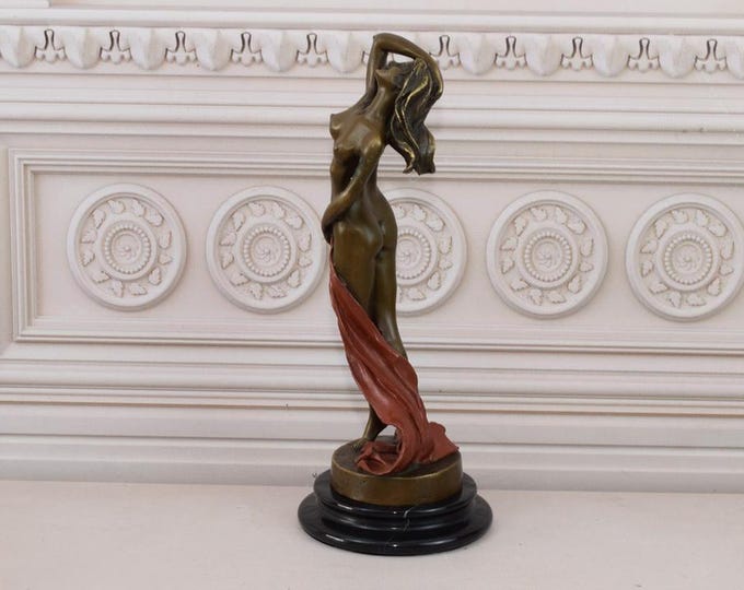 Bronze Woman in Red Dress - Bronze Figurine on Marble Base - Act Bronze Statue - Gift Idea - Home Decor - Housewarming Gift