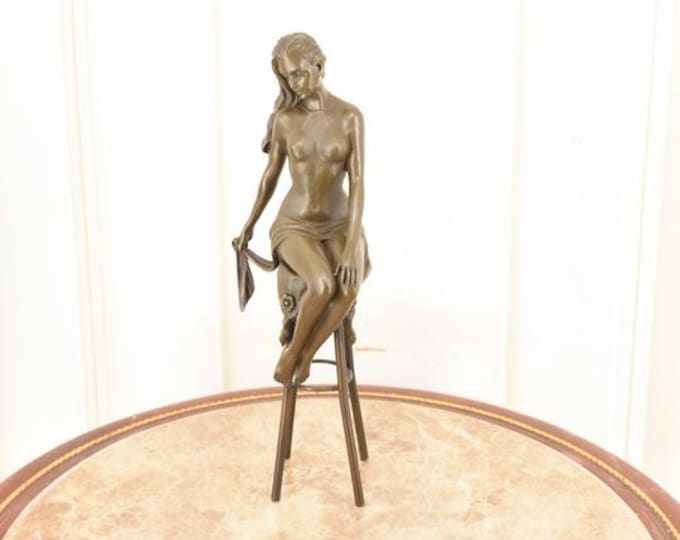 Vintage Bronze Sculpture – Seated Woman Milo Style Figure – Elegant Home Decor