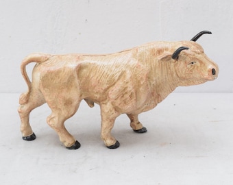 Bull Bank - White Bull Money Box - Cast Iron Sculpture Bull - Figure Funny Gift Vintage Style