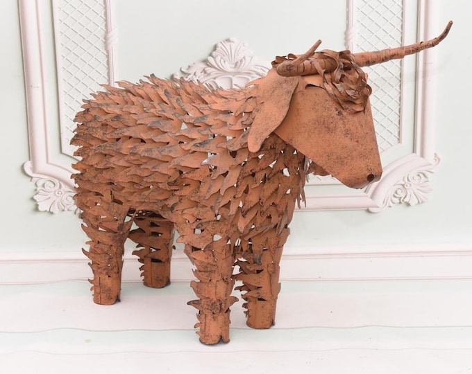 Iron Bull Figurine – Modernist Animal Sculpture – Rustic Farmhouse or Contemporary Decor – Unique Gift – Vintage Home or Garden Art