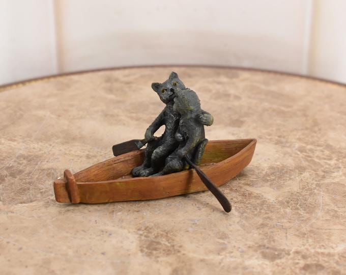 Vienna Bronze Figurine – Two Cats in a Boat | Vienna Bronze | Unique Antique Miniature Sculpture – Home Decor
