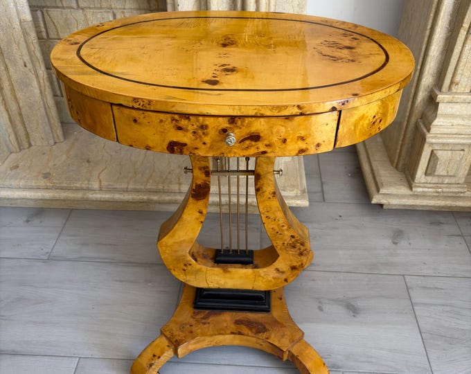 Unique! French Art Deco Wood Burl Table with Drawer