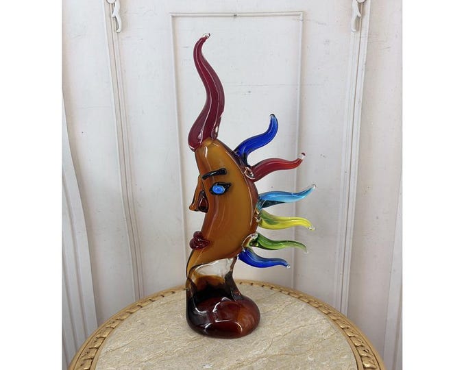 Colorful Moon Face Glass Sculpture –  Venetian Art