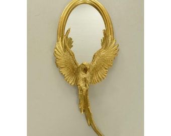 Goldene Crystal Bird Mirror – Art Deco Parrot Design, Oval Wall Art