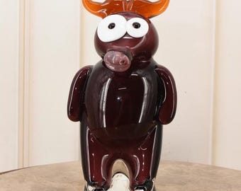 手作りのムラーノガラスの雄牛の彫刻：ベネチアンクリスタルとスチール
