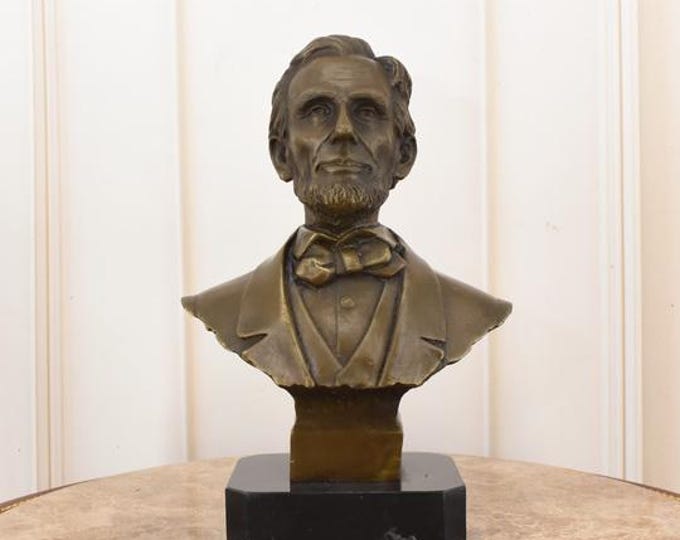 Bronze Abraham Lincoln Bust: Marble Base, Historical Sculpture