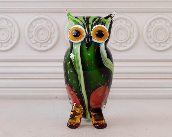 Colorful Murano Owl Sculpture – Venetian Glass Art Figurine – Handcrafted Home Decor