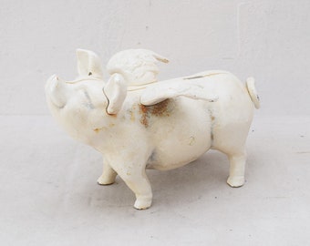 Tirelire cochon blanc tirelire en fonte Sculpture Figurine Figure drôle cadeau Style vintage Style