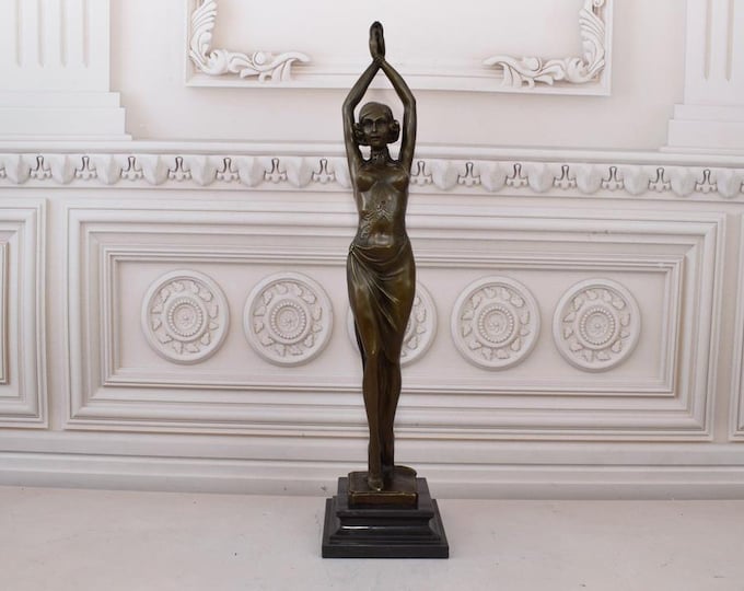 Bronze Dancer Demetre Chiparus Style - Dancer with Hands UP Bronze Statue - Vintage Bronze - Gift Idea for Dancer - Home Office Decor