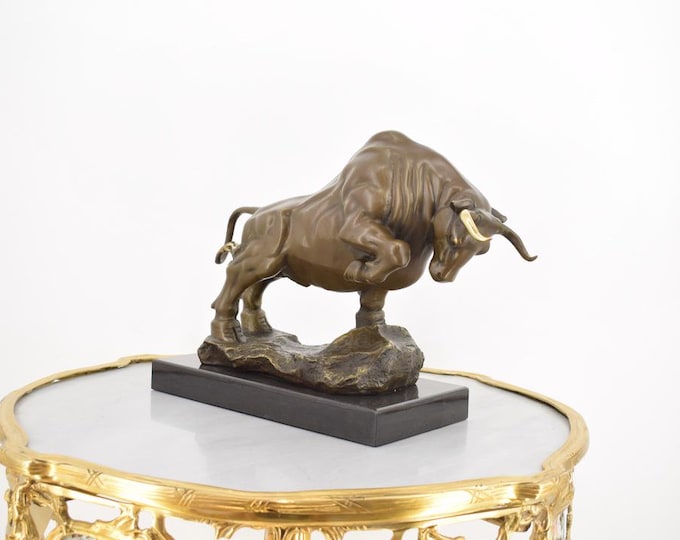Large Bull Bronze Statue on Marble Base – Powerful Bull Sculpture – Corrida Taurus – Office & Home Decor – Gift Idea - Crypto Bitcoin Bull